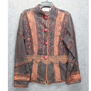 Vintage Flashback Denim Embroidered Crochet boho orange Size Small